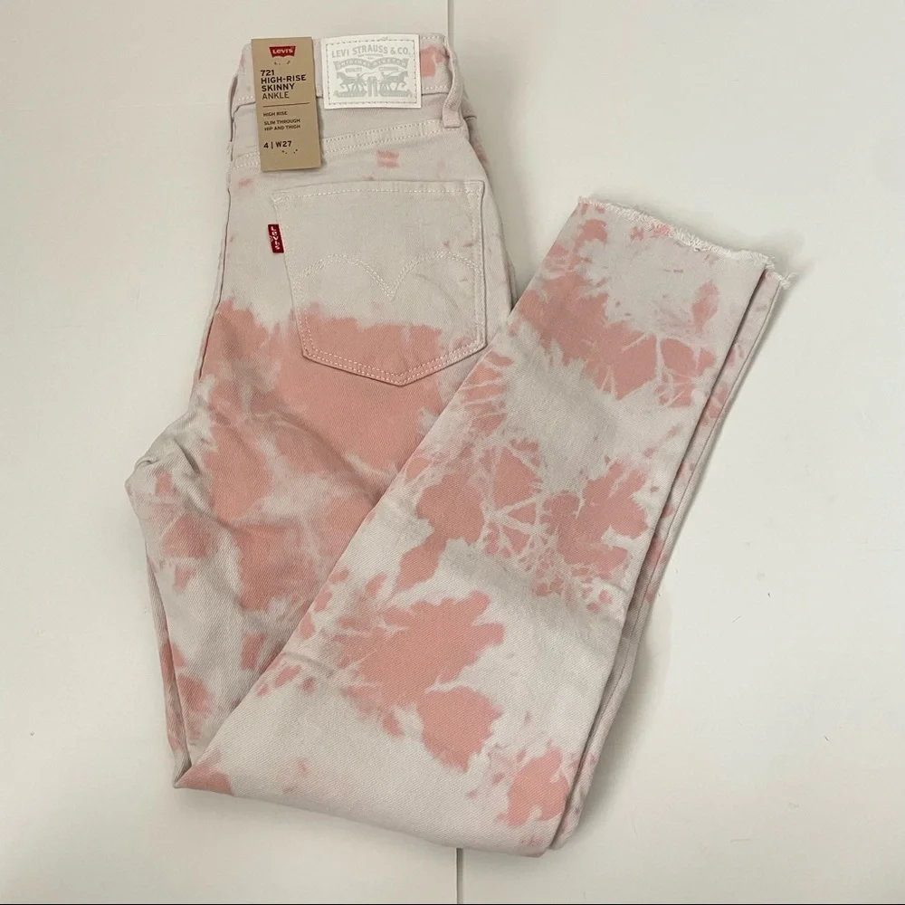 NWT Levi’s 721 High Rise Skinny Ankle Pink Tie Dye Jeans Size 27 - Picture 1 of 14